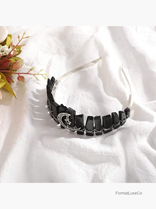Raw Quartz Crown Headband Rhinestone Tiara Hair Band with Moon Star for Wedding main image 4